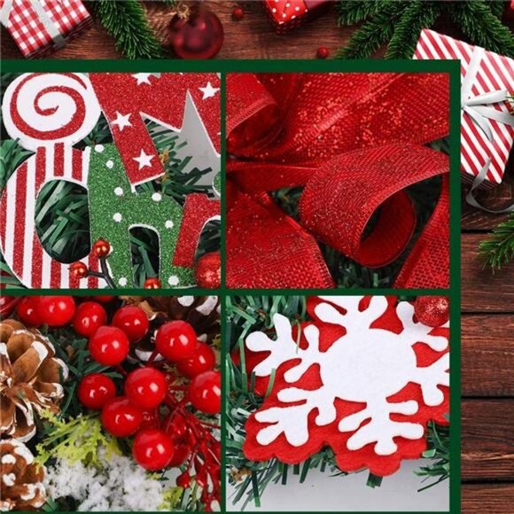 17" Winter Wreath for Front Door Artificial Red Holiday Wreath with Accents - Picture 5 of 6